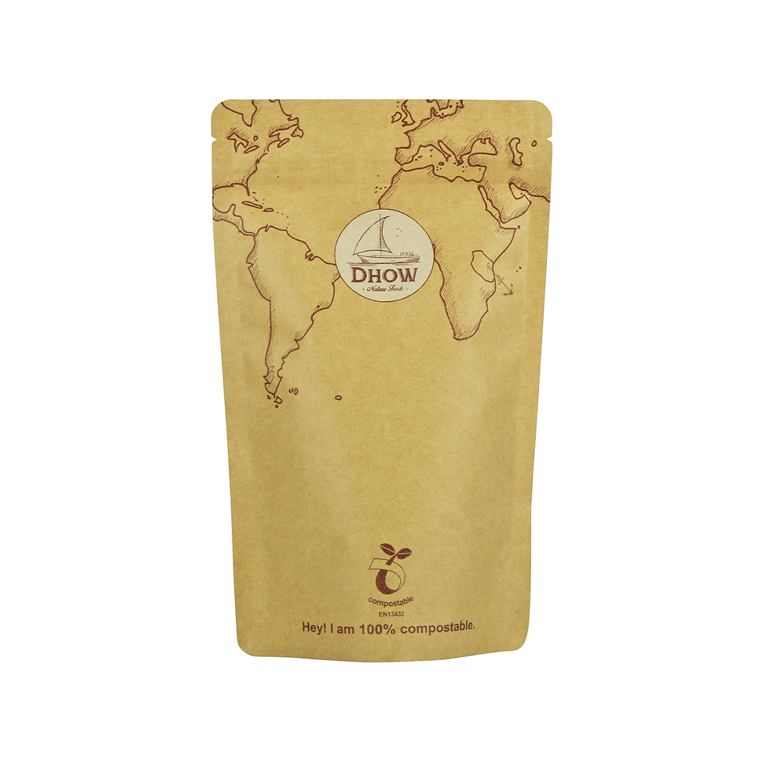 Le papier Kraft compostable à la maison de qualité alimentaire imprimé personnalisé PLA tient le sachet de thé de café avec la fermeture éclair